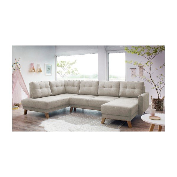 Kremowobiała sofa rozkładana w kształcie U Bobochic Paris Balio, prawostronna-image-4