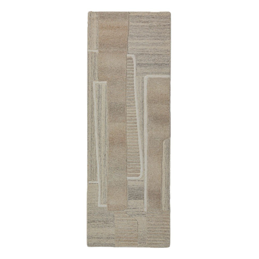 Szarobeżowy wełniany chodnik tkany ręcznie 80x300 cm Lira  – Flair Rugs