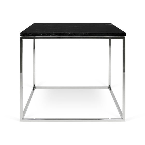 Czarny stolik marmurowy z chromowanymi nogami TemaHome Gleam, 50x50 cm