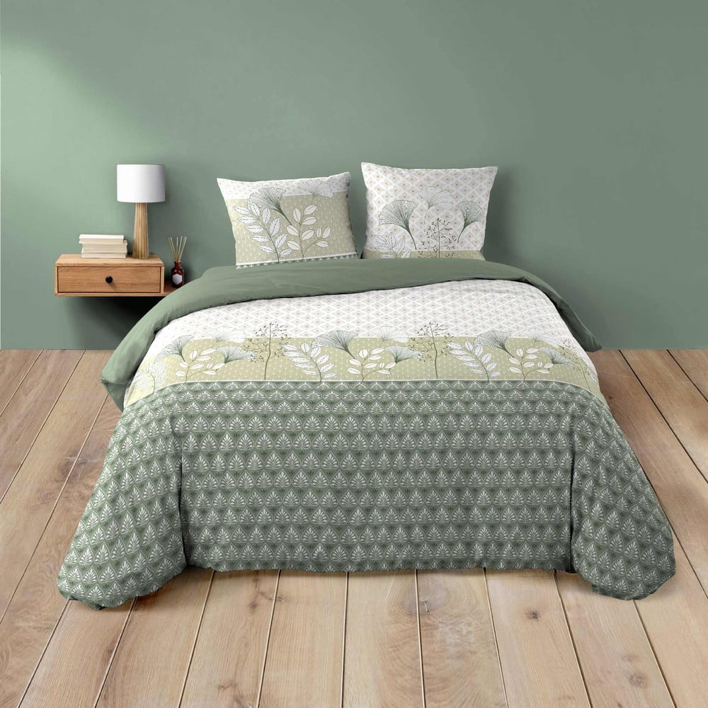 Biało-zielona bawełniana pościel dwuosobowa 240x220 cm Poetine – douceur d'intérieur (zdjęcie 6)
