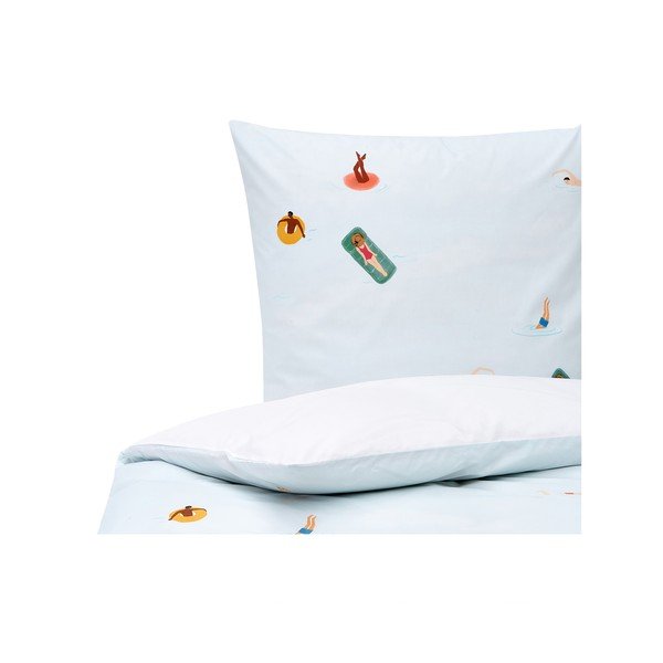 Jasnoniebieska pościel jednoosobowa z perkalu bawełnianego Westwing Collection Swim, 155x220 cm-image-2