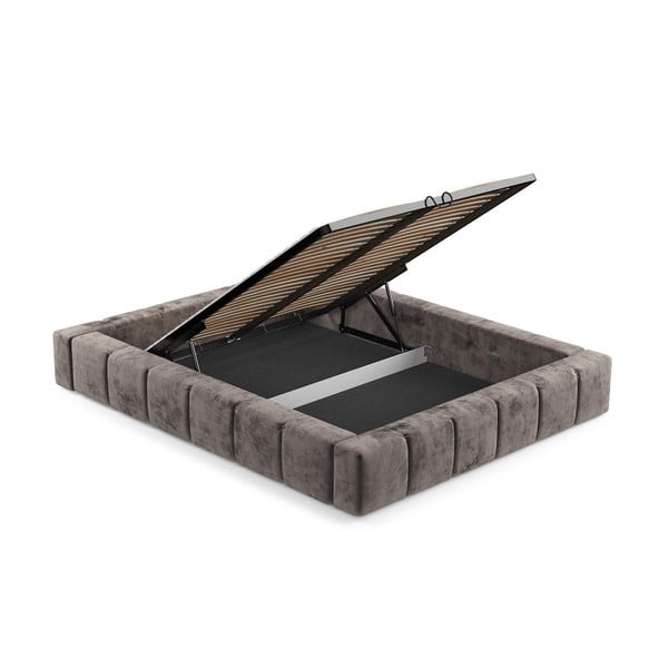 Brązowe tapicerowane łóżko dwuosobowe ze schowkiem i stelażem 180x200 cm Aruba L – Maison de Rêve-image-3