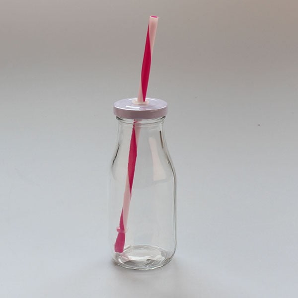 Szklanka z białym wieczkiem i czerwoną słomką Dakls, obj. 250 ml