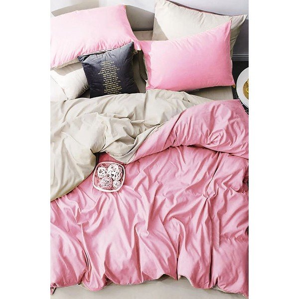 Różowo-kremowa bawełniana pościel dwuosobowa z prześcieradłem 200x220 cm – Mila Home-image-2