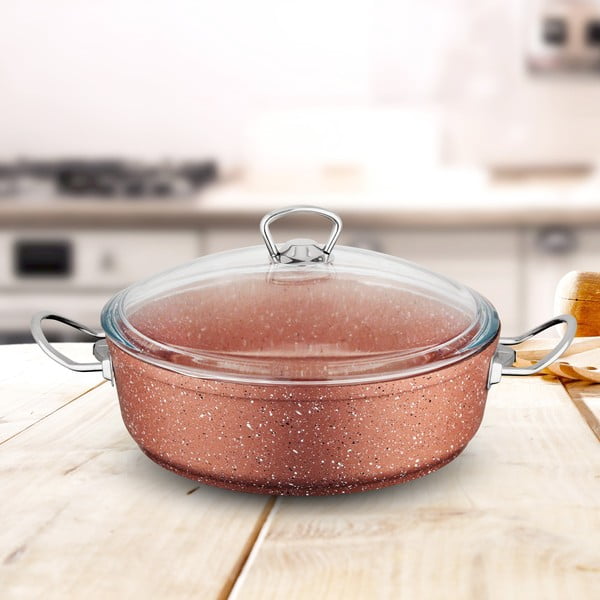 Różowy niski aluminiowy garnek z pokrywką Güral Porselen Classic, ø 30 cm-image-4