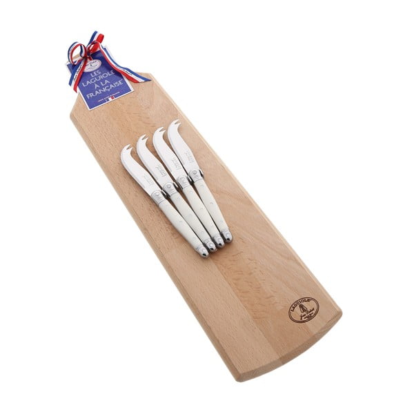 Komplet 4 białych noży do serwowania serów z drewnianą deską Jean Dubost