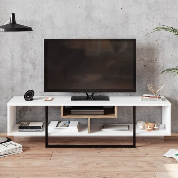 Biała szafka pod TV w dekorze dębu 149x40 cm Asal – Kalune Design-image-3