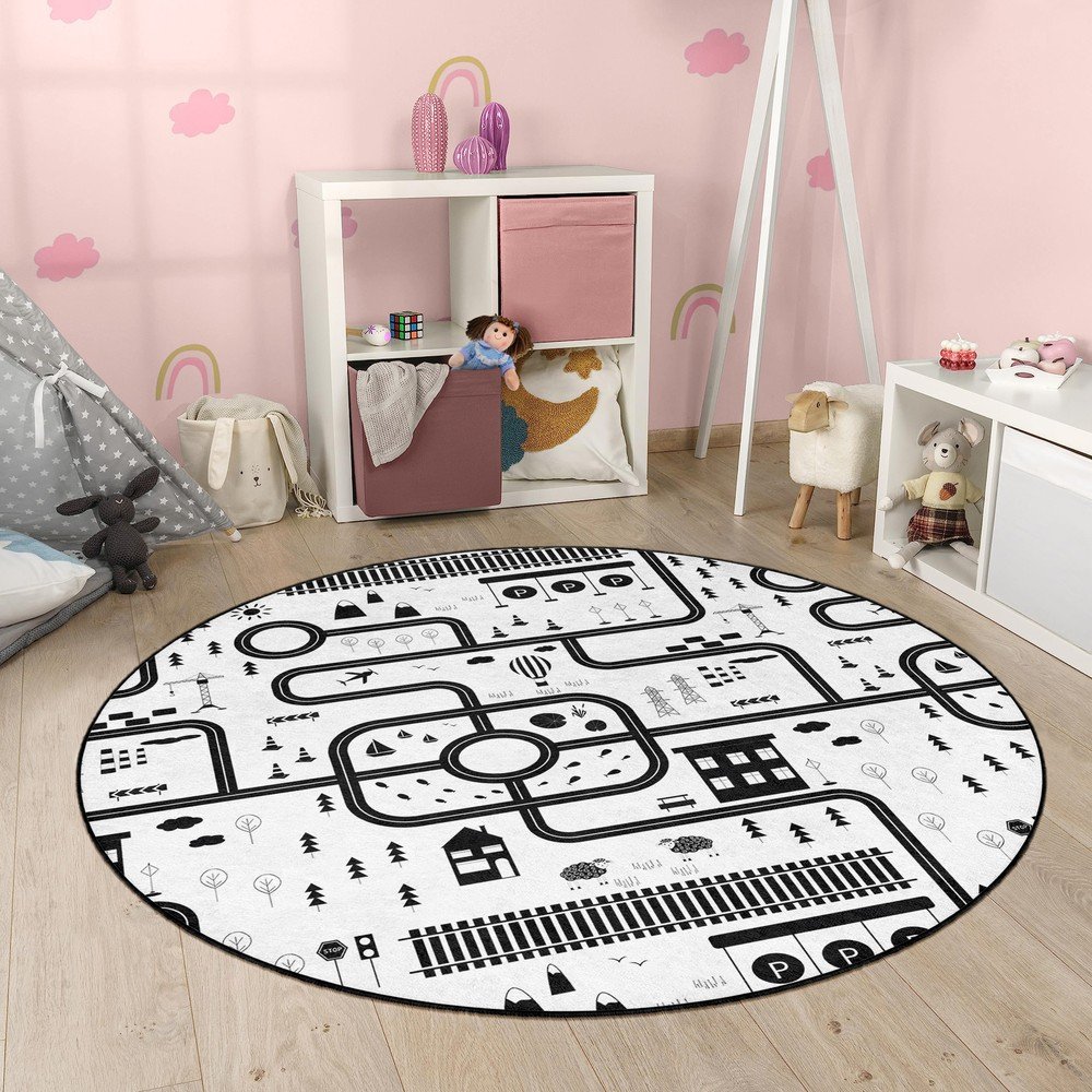 Czarno-biały dziecięcy dywan do zabawy odpowiedni do prania ø100 cm In My Town – Mila Home (zdjęcie 10)