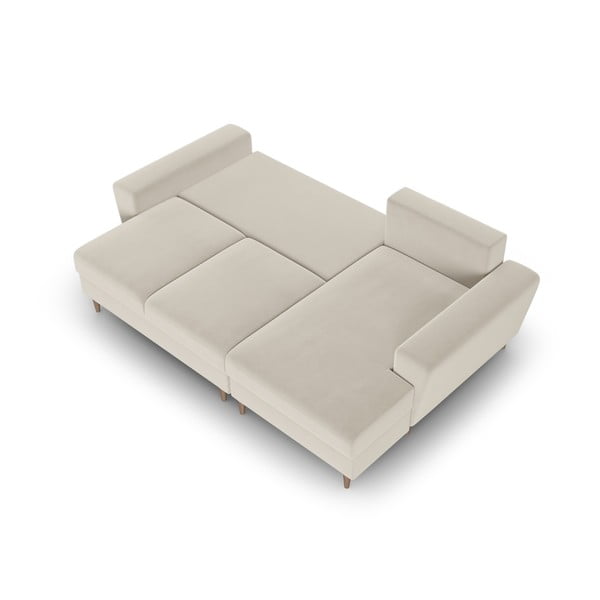 Beżowy aksamitny rozkładany narożnik ze schowkiem (prawostronny/z szezlongiem) Kyoto – Cosmopolitan Design-image-2