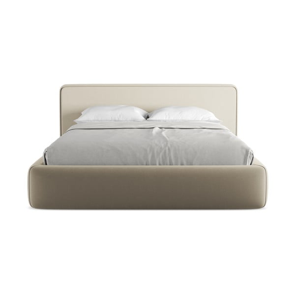 Beżowe tapicerowane łóżko dwuosobowe ze schowkiem i stelażem 160x200 cm Kiana – Makamii-image-4