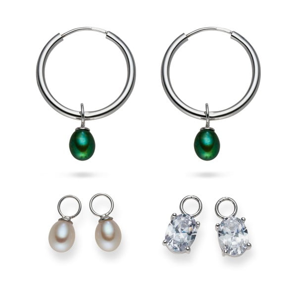 Kolczyki Yamato Pearls z wymiennymi zawieszkami Silver Green-image-1