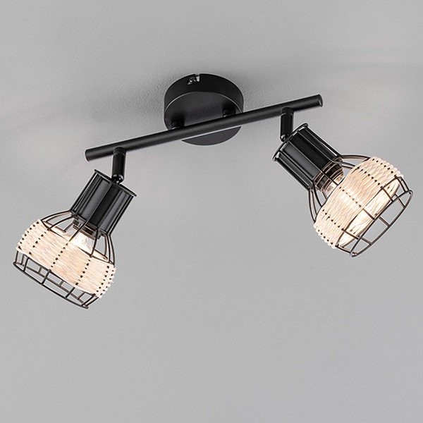 Czarna lampa sufitowa z metalowo-rattanowym kloszem 10x28 cm Straw – Fischer & Honsel-image-2