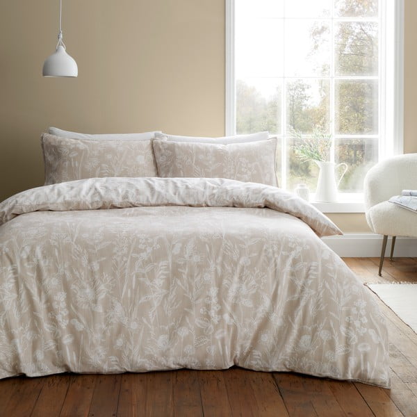 Beżowa flanelowa pościel jednoosobowa 135x200 cm Floral Toile – Bianca-image-2