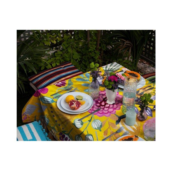 Obrus z domieszką lnu Madre Selva Colourful Flowers, 140x140 cm-image-1