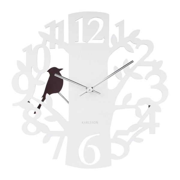 Biały zegar Karlsson Woodpecker, ⌀ 40 cm
