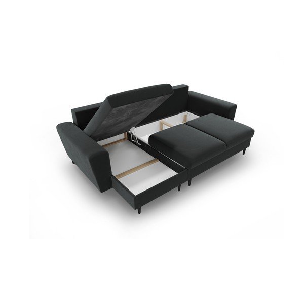 Ciemnoszary aksamitny rozkładany narożnik ze schowkiem Kyoto – Cosmopolitan Design-image-3