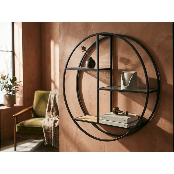 Czarna/w naturalnym kolorze wielopoziomowa metalowa półka 61 cm Mataram – Premier Housewares-image-1