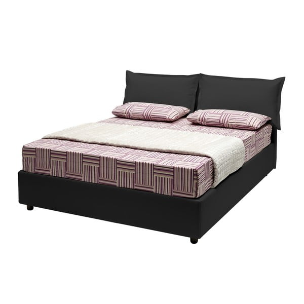Czarne łóżko dwuosobowe ze schowkiem i materacem 13Casa Rose, 160x200 cm