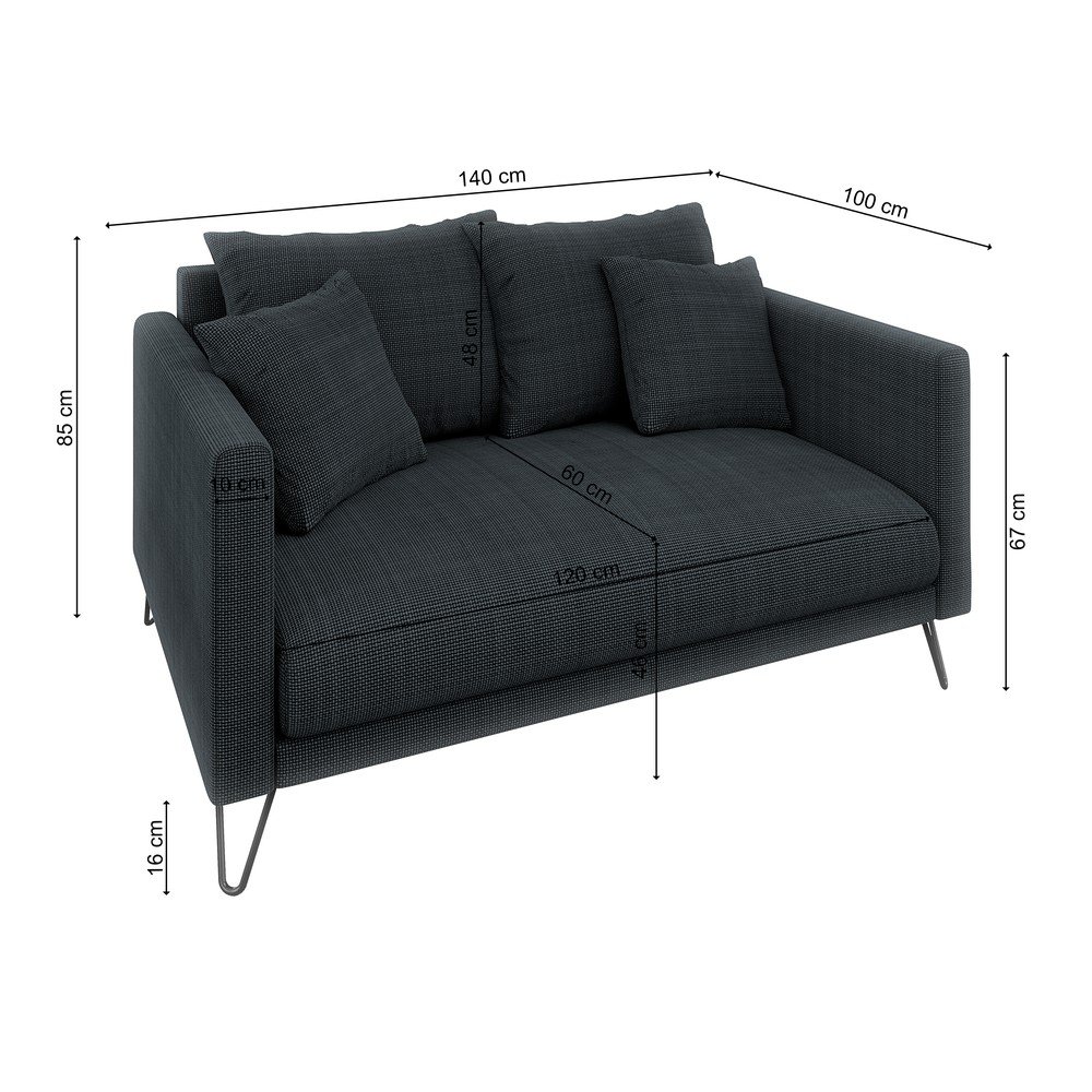 Ciemnoszara sofa  z tkaniny szenilowej 140 cm Freya – Ropez (zdjęcie 7)