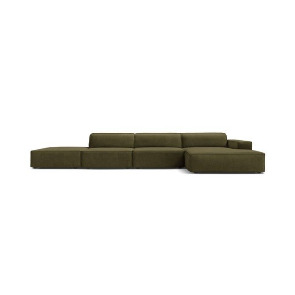 Aksamitny narożnik modułowy (prawostronny/z szezlongiem) w kolorze khaki Jodie – Micadoni -image-3
