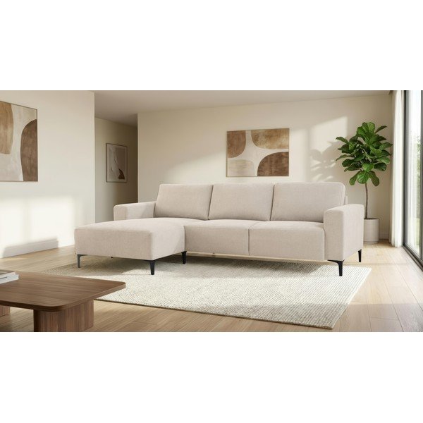 Beżowy narożnik z tkaniny szenilowej (lewostronny/z szezlongiem) Fabian – Scandic-image-1