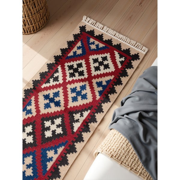 Czerwony wełniany chodnik dwustronny tkany ręcznie 60x190 cm Kamal Rami – Nouristan-image-2