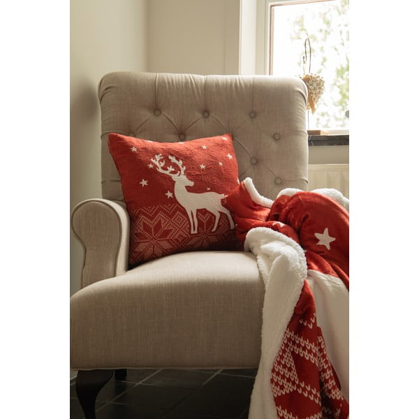 Czerwony koc ze świątecznym motywem z materiału sherpa 130x150 cm – Tiseco Home Studio-image-1