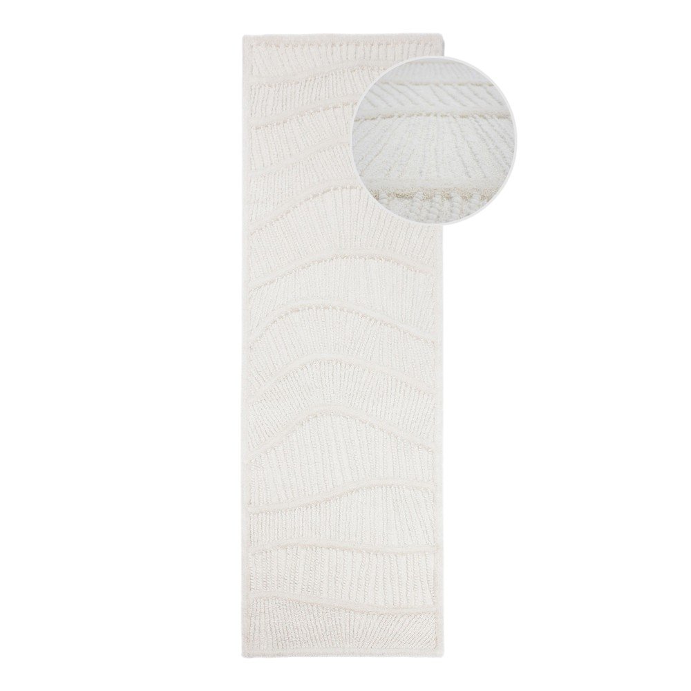Biały chodnik z mieszanki wełny tkany ręcznie 80x230 cm Sculptured Wave – Flair Rugs
