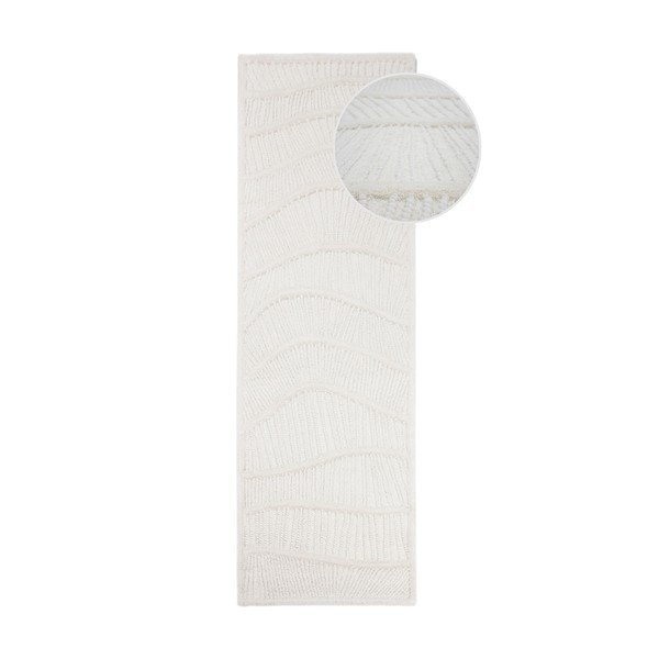 Biały chodnik z mieszanki wełny tkany ręcznie 80x230 cm Sculptured Wave – Flair Rugs
