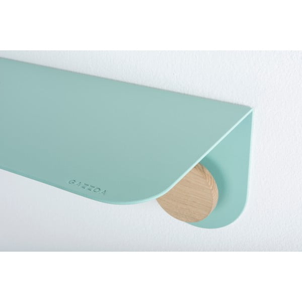 Zielona półka ze stali z detalem z drewna dębowego z 2 haczykami Gazzda Hook, dł. 60 cm-image-3