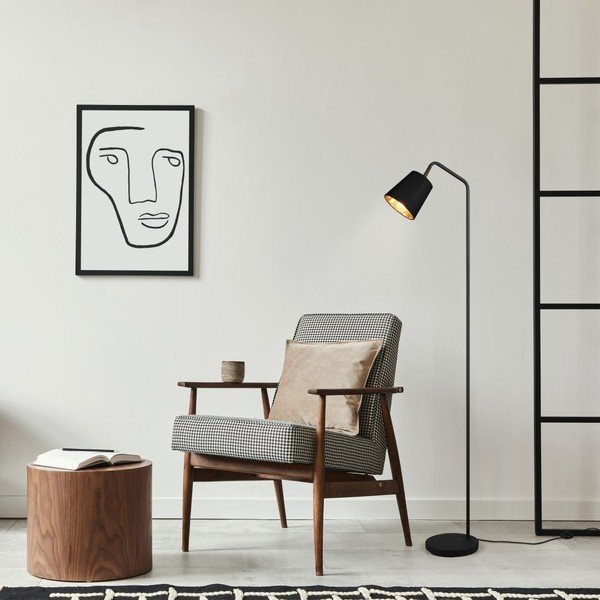 Czarna lampa stojąca z tekstylnym kloszem (wys. 148 cm) Buddy – Reality-image-1