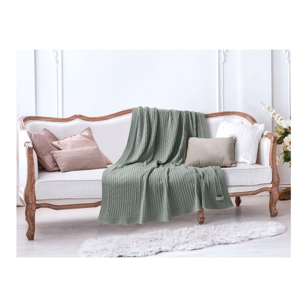 Zielony koc bawełniany Madame Coco Knitty, 130x170 cm