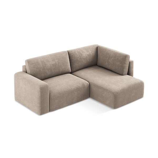 Beżowy rozkładany/ze schowkiem narożnik z tkaniny szenilowej (prawostronny/w kształcie litery L) Kona – Makamii-image-3