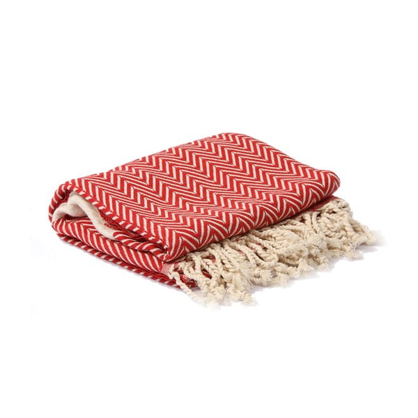 Czerwono-biały ręcznik hammam Spa Time Zig, 95x180 cm