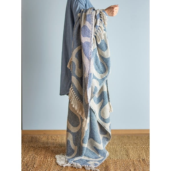 Niebiesko-beżowy koc z bawełny z recyklingu 130x160 cm Salobre – Bloomingville-image-1