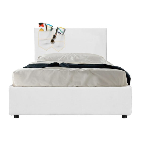 Białe łóżko jednoosobowe tapicerowane tkaniną bawełnianą 13Casa Task, 90 x 190 cm