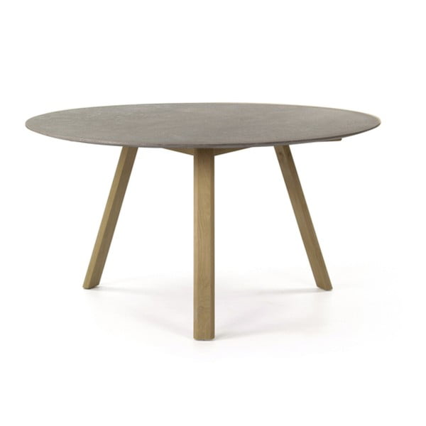 Szary stół do jadalni z dębowego drewna PLM Barcelona, ⌀ 140 cm