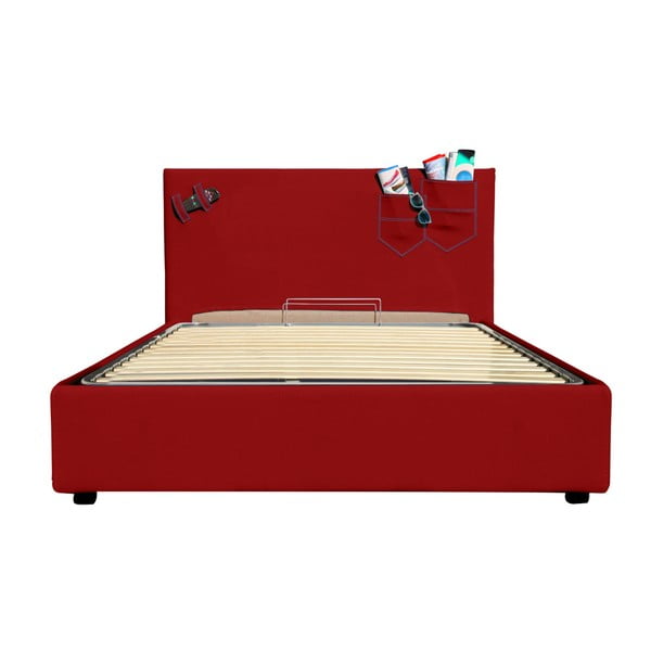 Czerwone łóżko jednoosobowe ze schowkiem 13Casa Task, 120x190 cm
