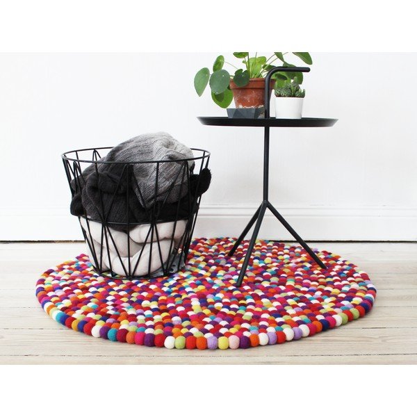 Ciemnoczerwony wełniany dywan kulkowy Wooldot Ball Rugs, ⌀ 120 cm-image-2