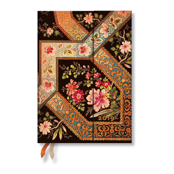 Kalendarz na 2019 rok Paperblanks Filigree Floral Ebony Horizontal, 13x18 cm