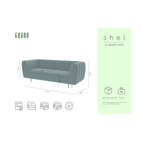Ciemnoszara aksamitna sofa Ghado Shel, 210 cm-image-4
