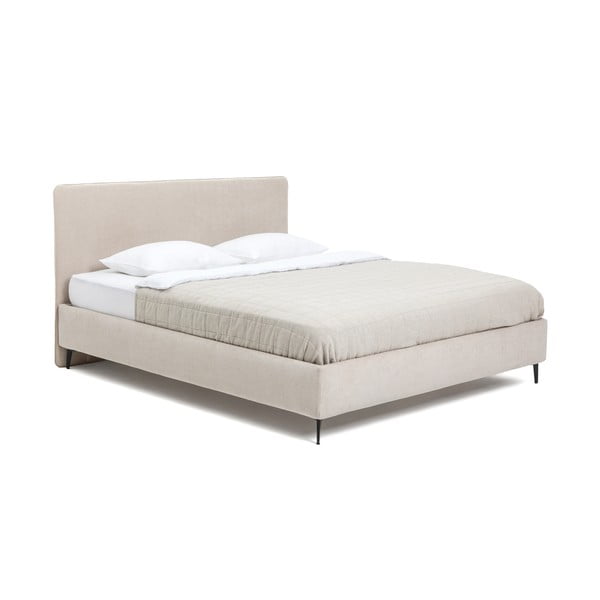 Beżowe tapicerowane łóżko dwuosobowe z materacem i stelażem 160x200 cm Noira Slim – Bonami Selection-image-3