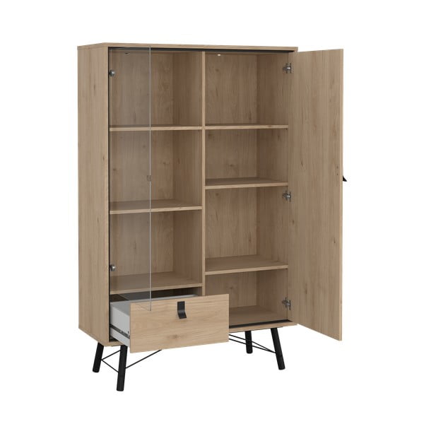 Witryna w dekorze dębu w naturalnym kolorze 102x162x40 cm Ry – Tvilum-image-3