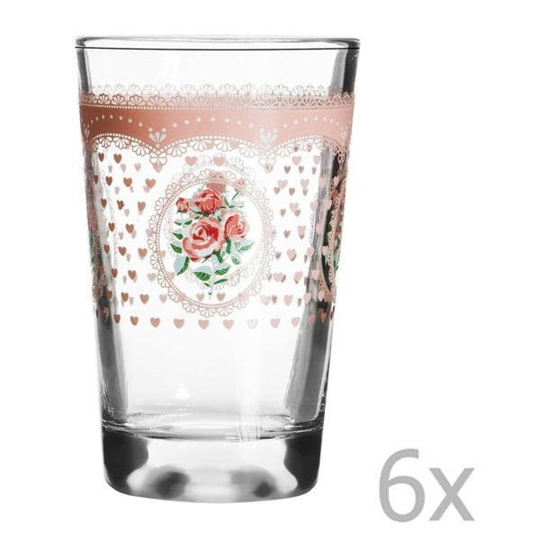 Zestaw 6 szklanek z różową różą Oyku