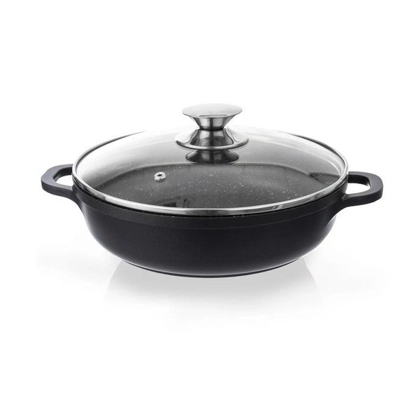 Niski garnek z powierzchnią nieprzywierającą Pfluon Granit i szklaną pokrywką Orion Grande, ⌀ 24 cm