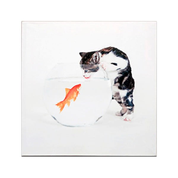 Drewniana tabliczka Cat and Fish, 30x30 cm