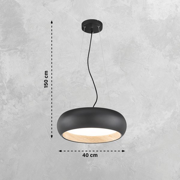 Czarna lampa wisząca LED ze ściemniaczem z metalowym kloszem ø 40 cm Wood – Fischer & Honsel-image-3