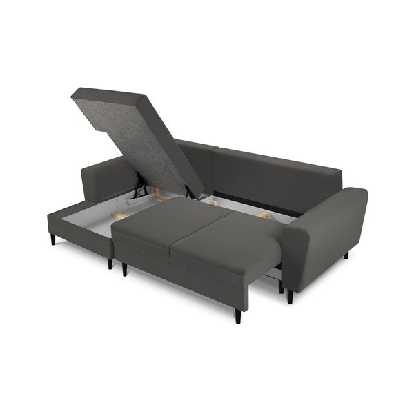 Ciemnoszary sztruksowy rozkładany narożnik ze schowkiem (lewostronny/z szezlongiem) Kyoto – Cosmopolitan Design-image-3