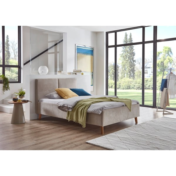 Beżowe tapicerowane łóżko dwuosobowe ze stelażem 140x200 cm Piano – Meise Möbel-image-1