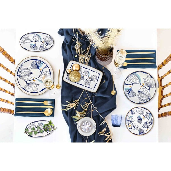 Zestaw 2 białych porcelanowych talerzy w niebieskie kwiatki Mia Bleu-image-1